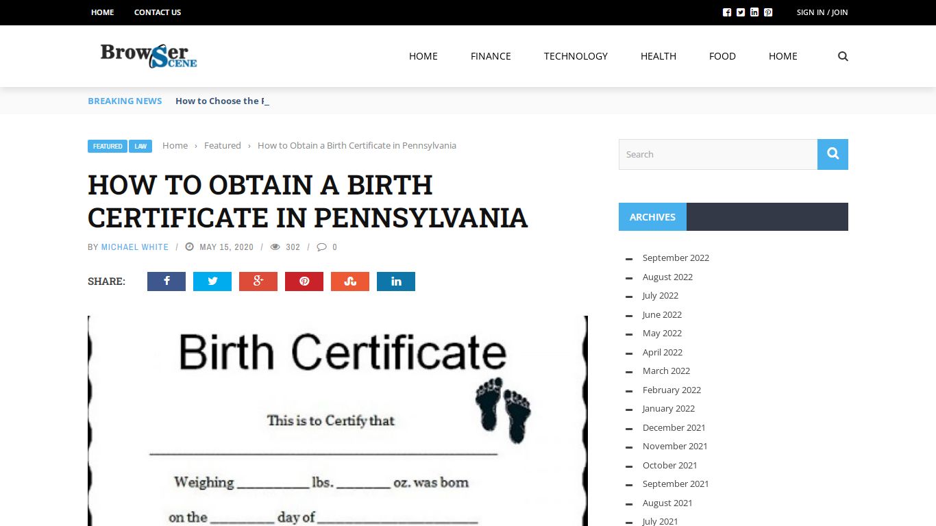 How to Obtain a Birth Certificate in Pennsylvania - browser scene